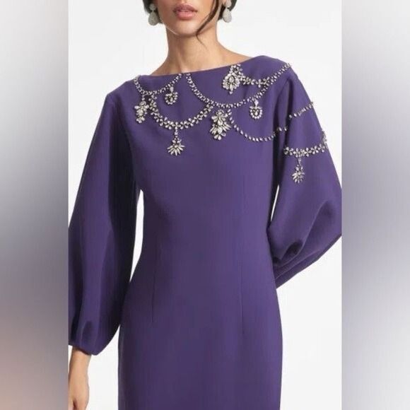 Sachin & Babi Giselle Gown Dress Amethyst Purple Crystal Embellished Size 0 NEW - Picture 7 of 10